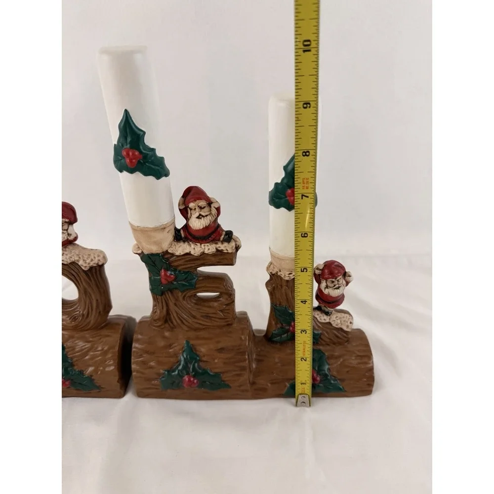 Vintage 1974 NOEL Ceramic Candle Holder Set Santa Log Christmas Decor - Picture 16 of 16